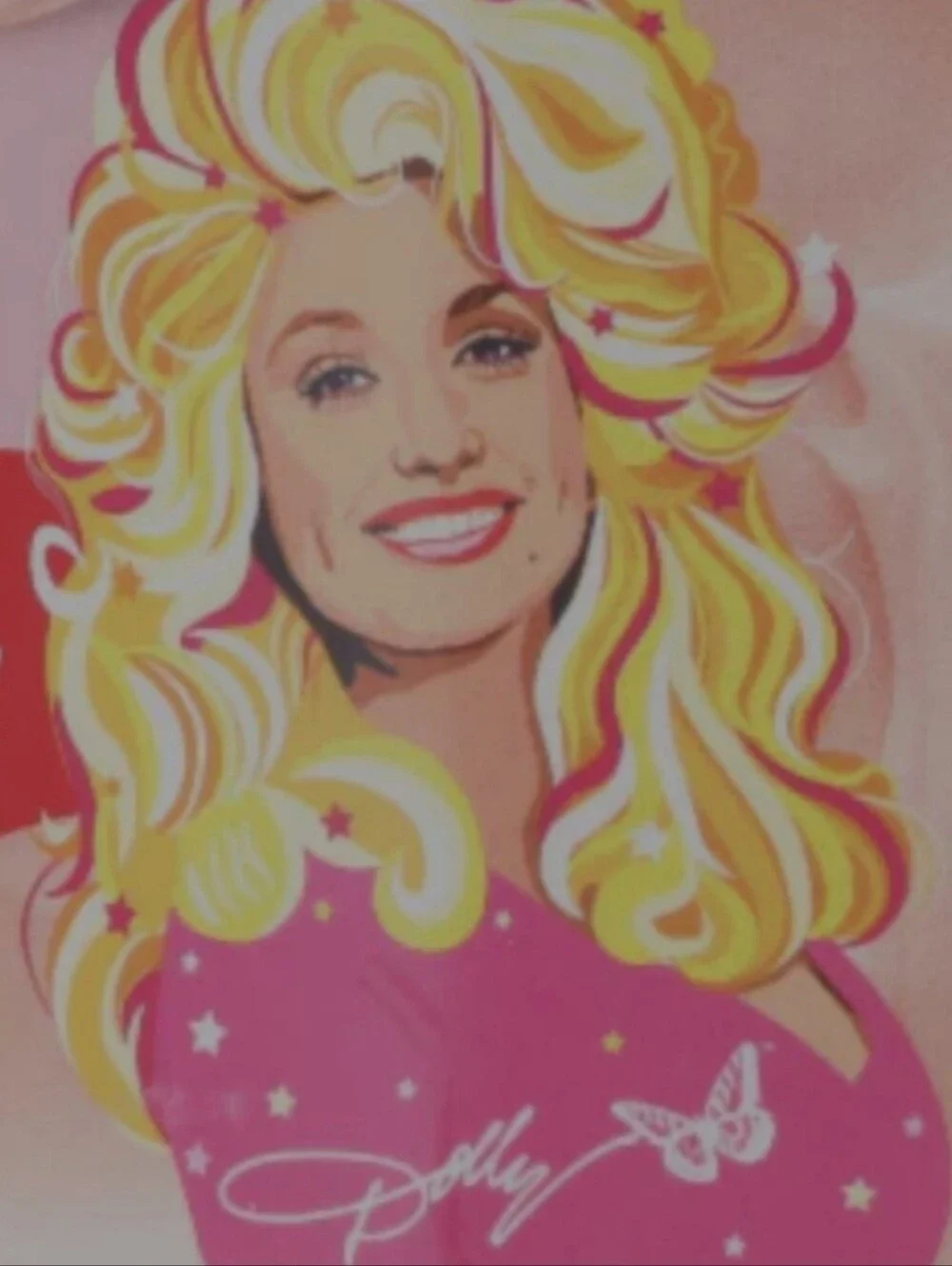 Dolly Parton White Cotton Kitchen Towel Guitar w/Red, Yellow & Blue Floral NWT